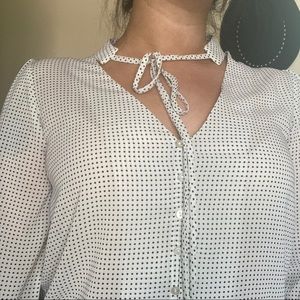 White polkadot front tie blouse